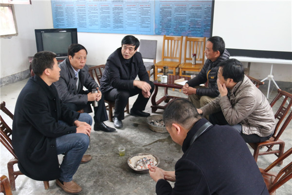 韦俊荣书记、黎一鸣书记和省扶贫办考核组成员及当地政府成员在水坪村座谈.JPG